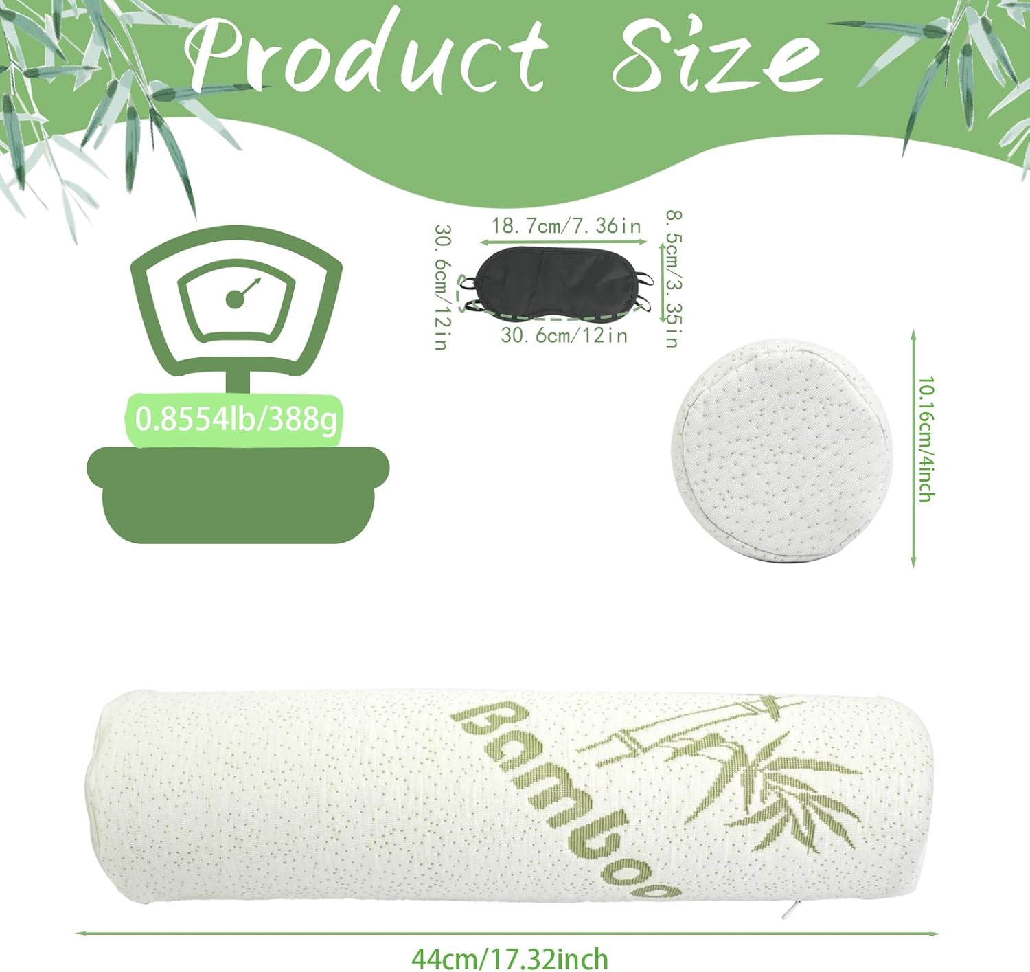 3 Pcs Cervical Neck Roll 18 x 4 Inches Removable Washable Cover Cylinder Memory Foam Pillow for Travel Yoga Sleeping Neck Back Lumbar Legs Support - Image 2