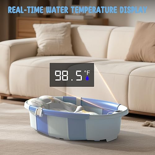 Miniatura 3 de TOSGN Bañera plegable para bebé, 3 segundos para instalar, bañera para bebé con cojín suave y termómetro, bañera para recién nacidos de 0 a 36