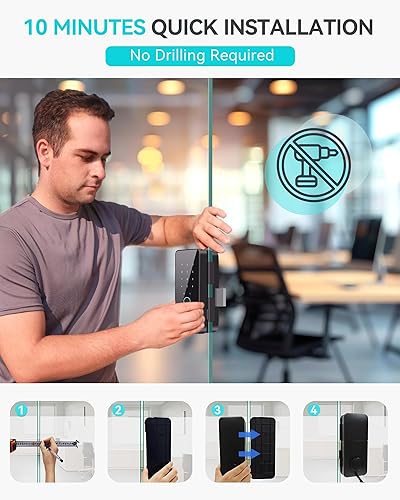 Miniatura 5 de Cerradura de cristal inteligente sin taladro para puertas sin marco, cerraduras de puerta de entrada sin llave de inversión automática con 5 formas