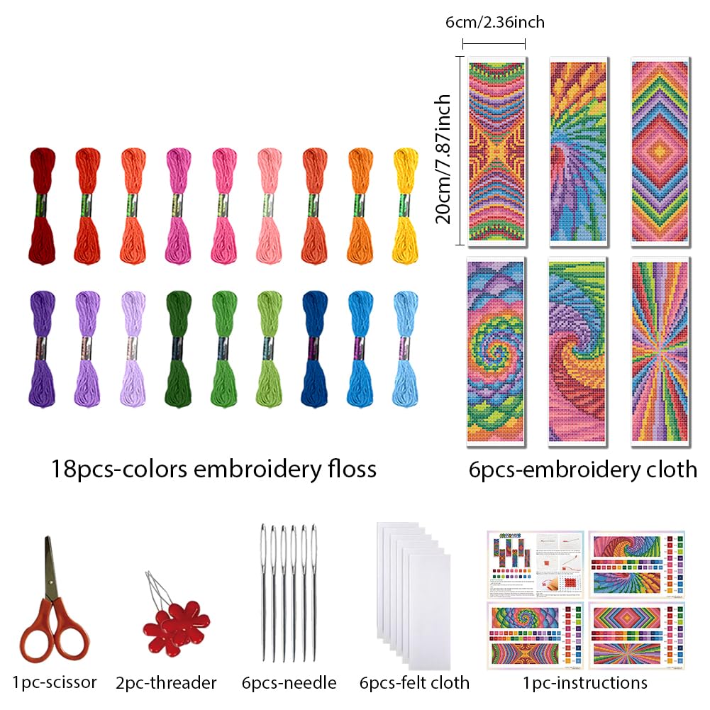 Kit De 6 Marque-pages Au Point De Croix FREEBLOSS – Motifs Rétro 11 CT – DIY Complet Pour Adultes Débutants