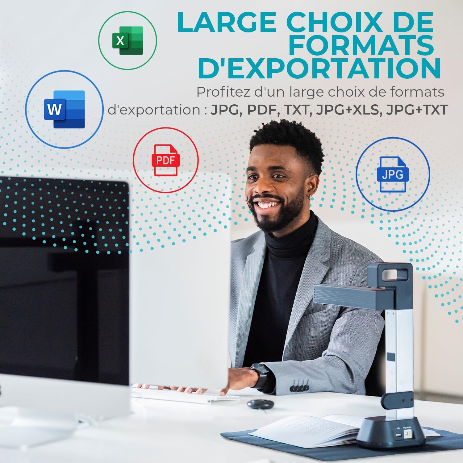 IRIScan Desk Portable a4 & Document Scanner v6 - PDF Editor Gratuit, Scanner de Livre, IA aplatissement-numérisation Auto- Effacement Doigts, 8MP, Win Mac