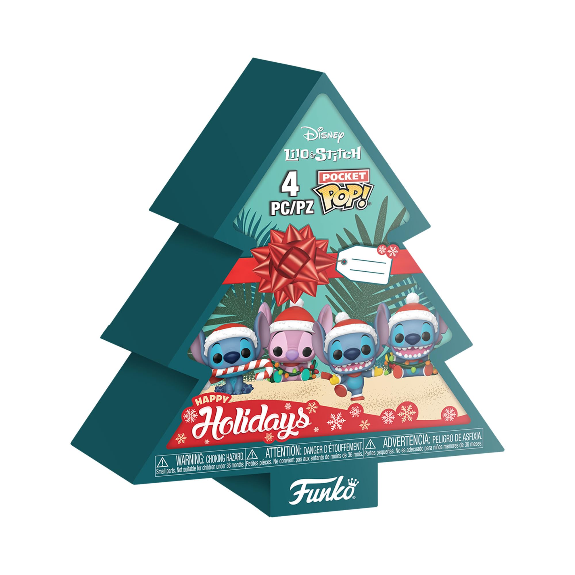 Funko Pocket Pop! Stitch Holiday - 4 Pack Tree Box - Lilo and Stitch - Keychain Novelty Keyring - Collectable Mini Figure - Stocking Filler - Gift Idea - Official Merchandise - Disney/Pixar Fans