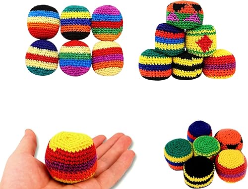 lopmou Knitted Hacky Bag Set, Hand Made Knitted Footbag Sack, Assorted Foot Bag 