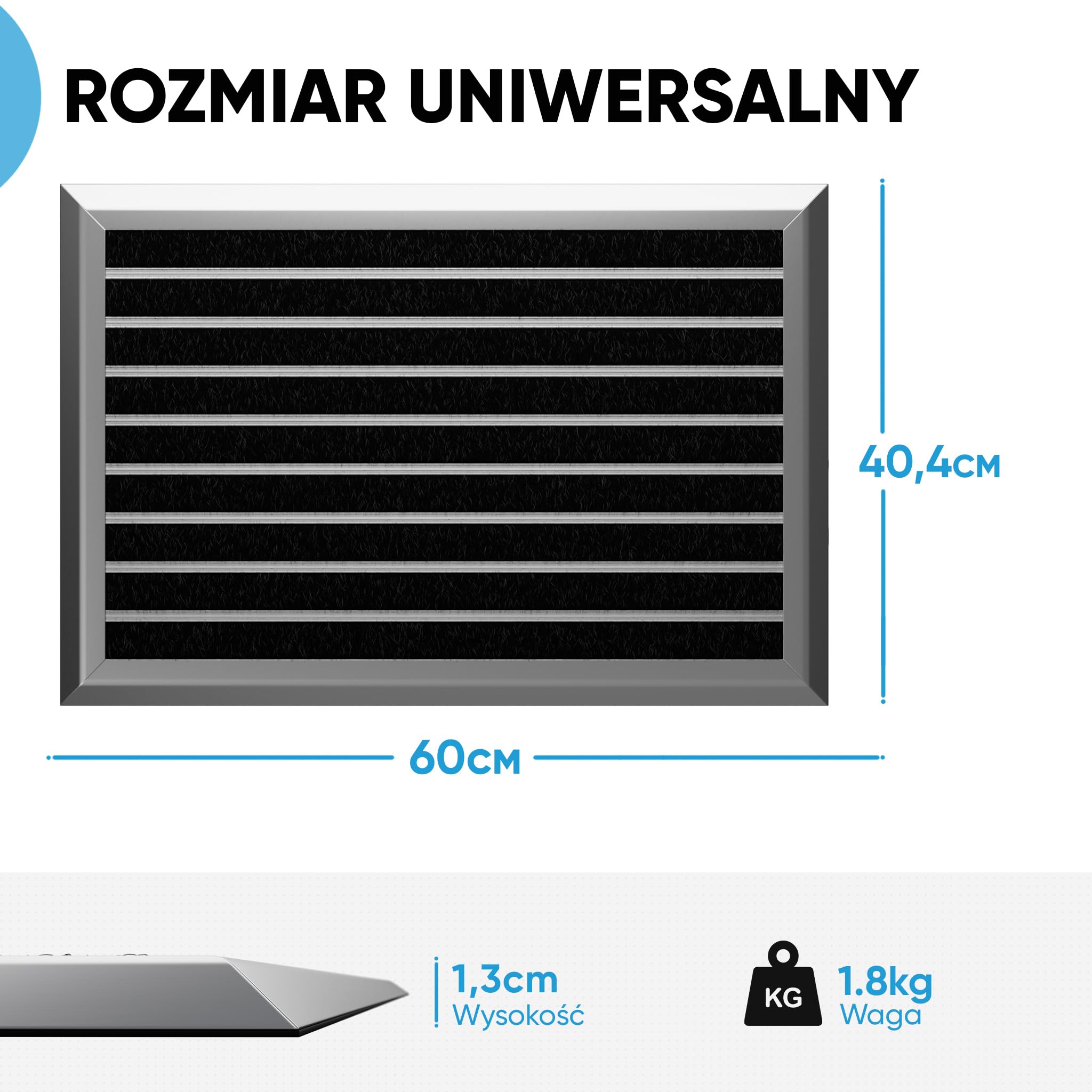 WEST&EAST aluminiowa wycieraczka 40x60 cm, wycieraczka do użytku na zewnątrz z aluminiową ramą w kolorze srebrnym i powierzchnią z polipropylenu, wycieraczka do butów, maty do wejścia
