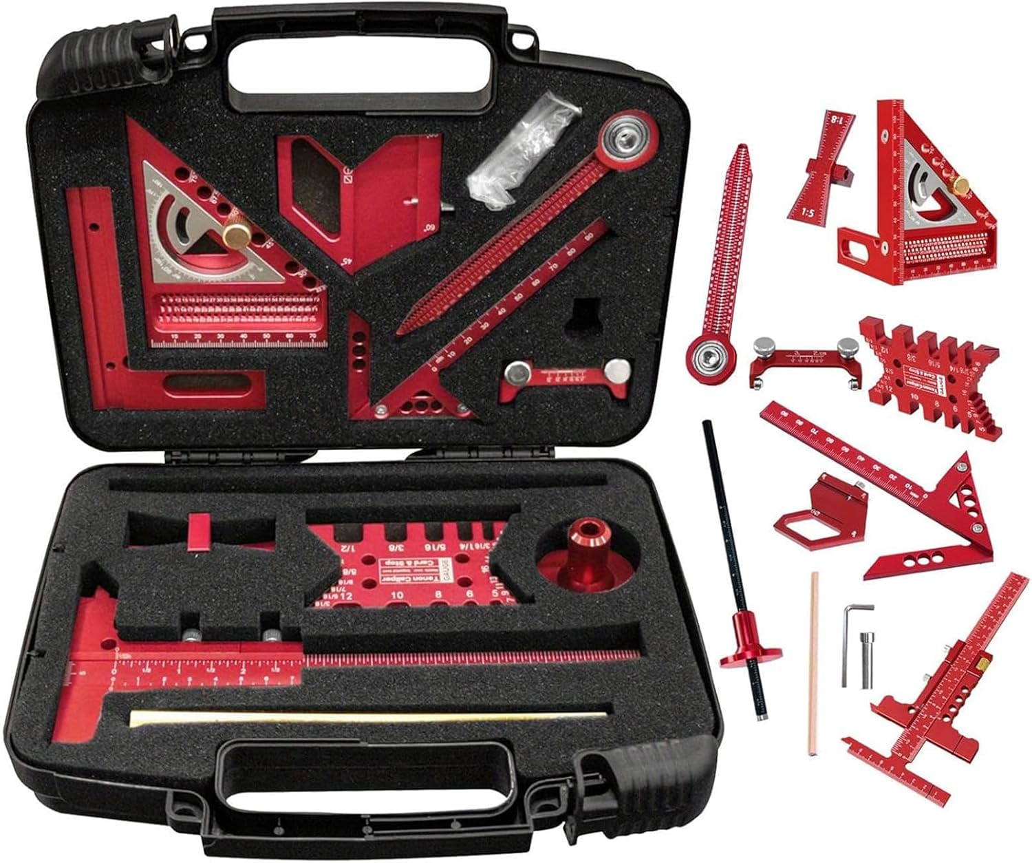 10-piece Woodworking Measuring Kit - Aluminum Carpenter Tools, Precision Speed Square, Dovetail Gauge, Center Scribe Compass for Accurate Joinery & Home Projects