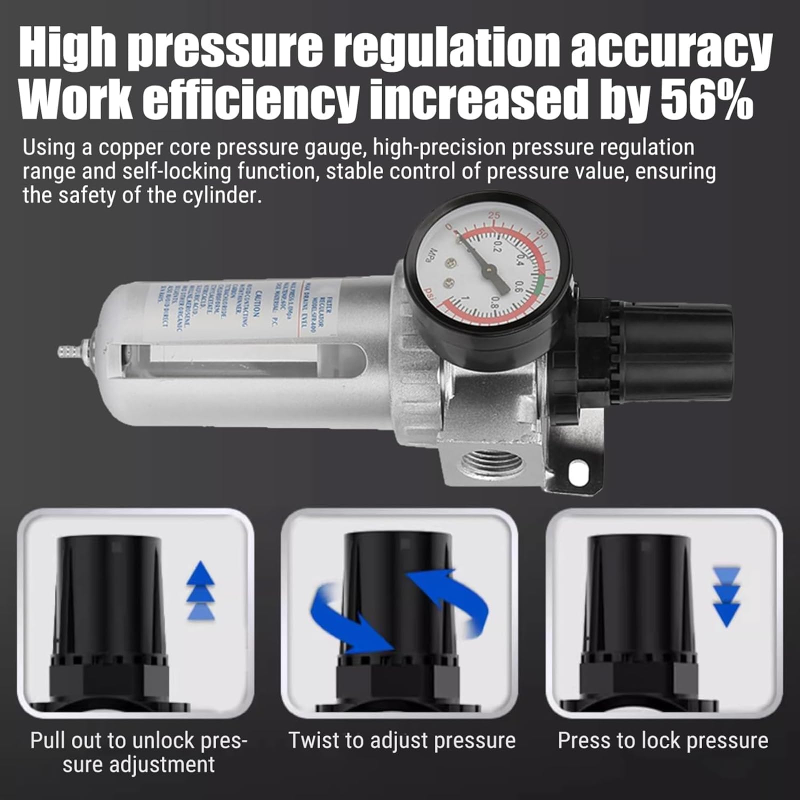 1/2" BSP Regulador de filtro de aire comprimido, Compresor de aire Regulador con filtro y separador de agua con conexión de montaje para compresor y herramientas de aire