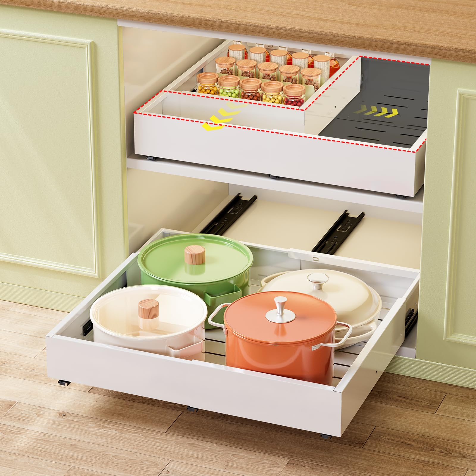 Dayacoco Expandable Pull out Cabinet Organiser, No Drill Adhesive Kitchen Cupboard Drawer