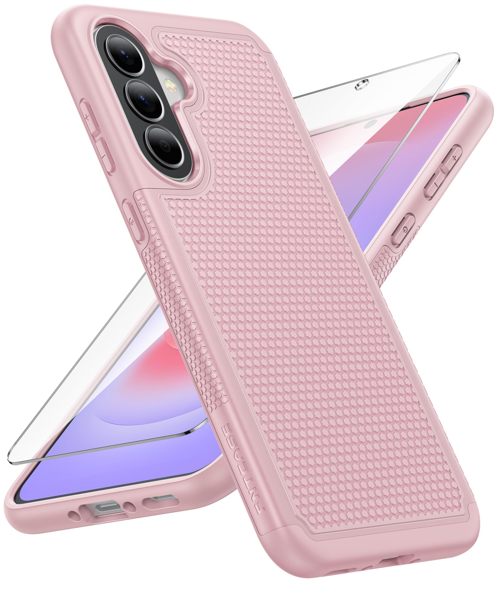 FNTCASE for Galaxy A37-5G Phone Case: Dual Layer Samsung A37 5G Cover Pink | Non Slip Matte Textured Protective Cases With Screen Protector, Military Grade Shockproof Drop Protection, Daily Use, Pink