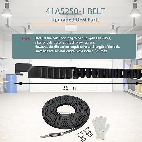 Miniatura 16 de Cinturón mejorado 41A5250, correa de transmisión de 237 pulgadas para puerta de garaje de 7 pies de altura, cinturón de apertura de puerta de garaje
