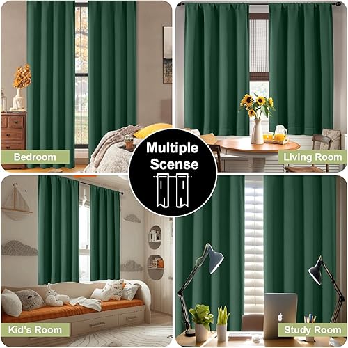 Miniatura 8 de OWENIE Sally Ever Green Cortinas Opacas para Dormitorio Sala de Estar 63 Pulgadas de Largo Juego de 2 Paneles, Aislamiento Térmico Ahorro de Energía