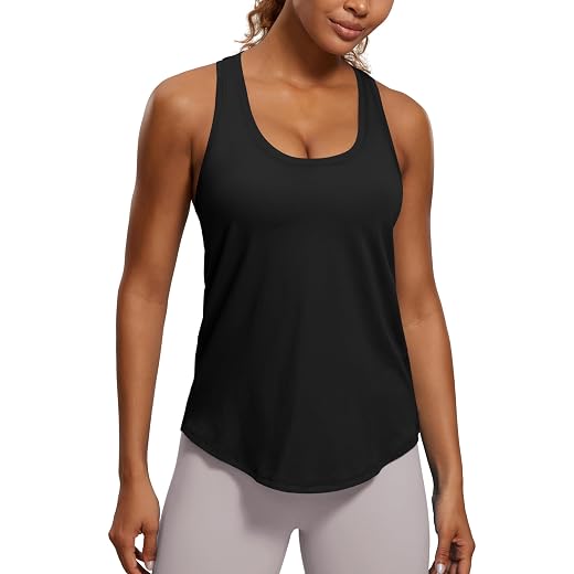 CRZ YOGA Womens Pima Cotton Racerback Workout Tank Tops Scoop Neck Athletic Loose Sleeveless Shirts