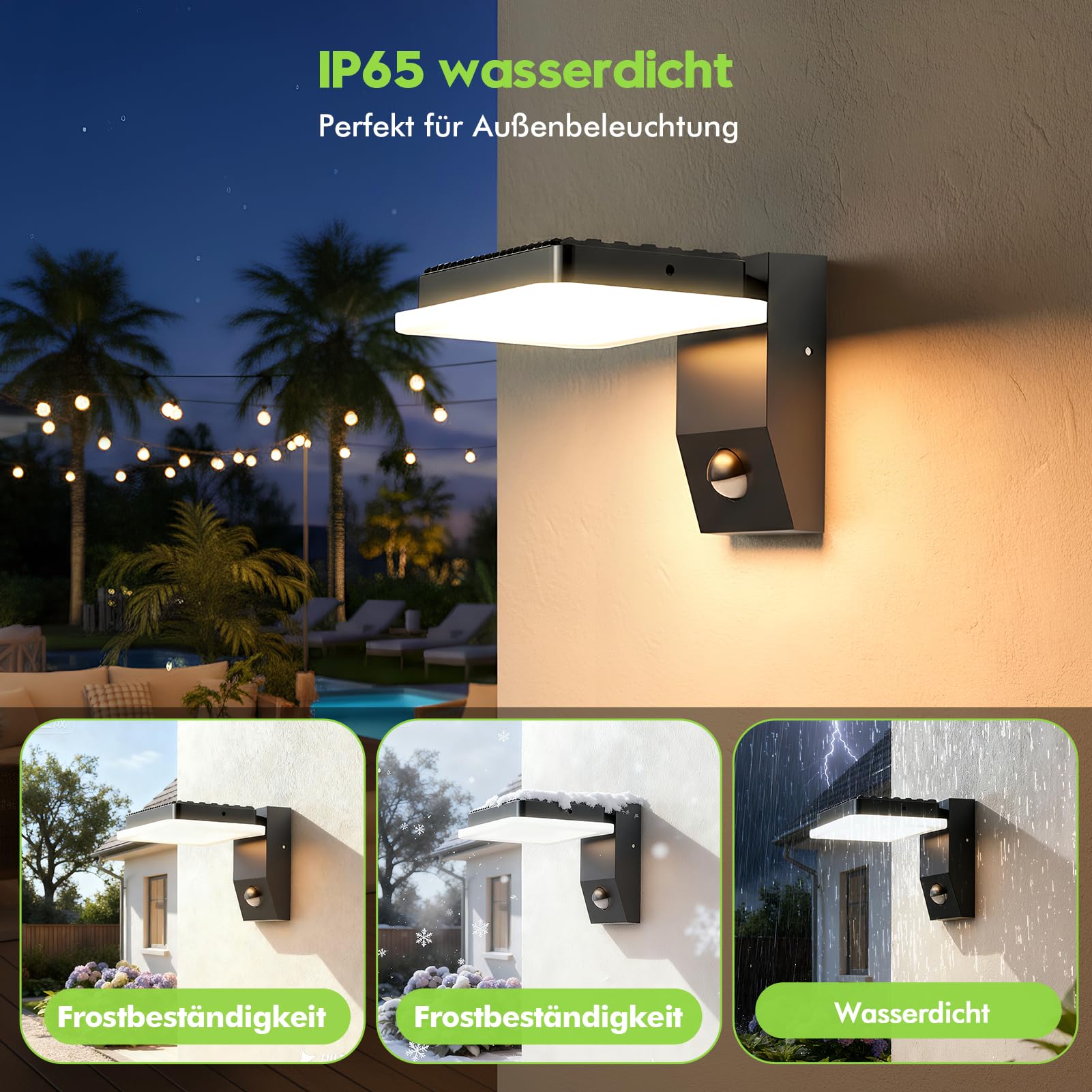 Applique da esterno con sensore di movimento,32W IP65, lampada da parete per interni/esterni con pannello LED orientabile,con telecomando,bianco caldo 3000K,per garage, giardino, cortile