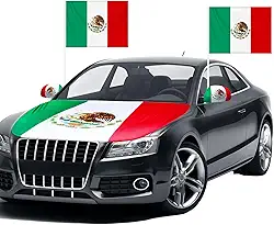 BBTO Conjunto de 3 acessórios de carro com bandeiras mexicanas, capa de capô de carro com bandeira do México, capas de espelho lateral e bandeira do México, ajuste universal para caminhões, SUV