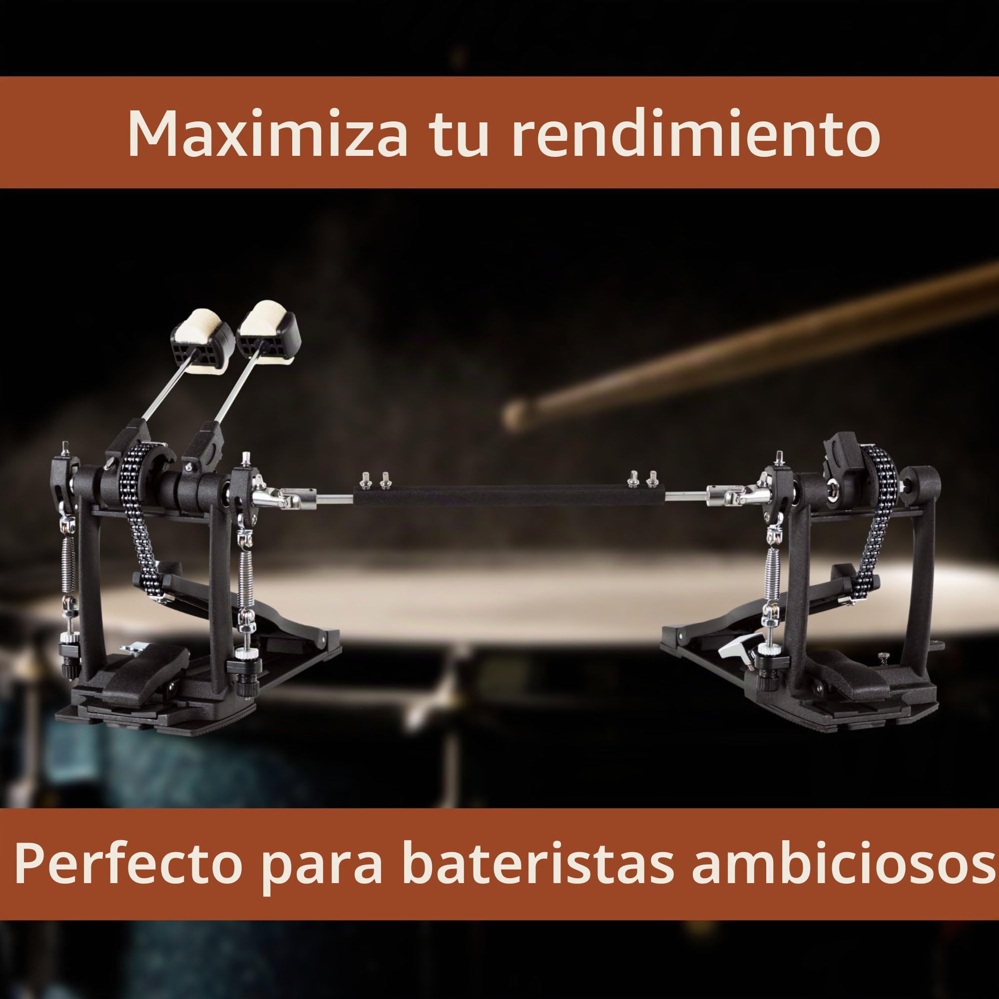 XDrum Pedal Pro Doble (2 Pedales, Doble Cadena, 4 Side Beater, Soporte adicional para beater izquierdo, ideal también para baterías con 2 bass drums)
