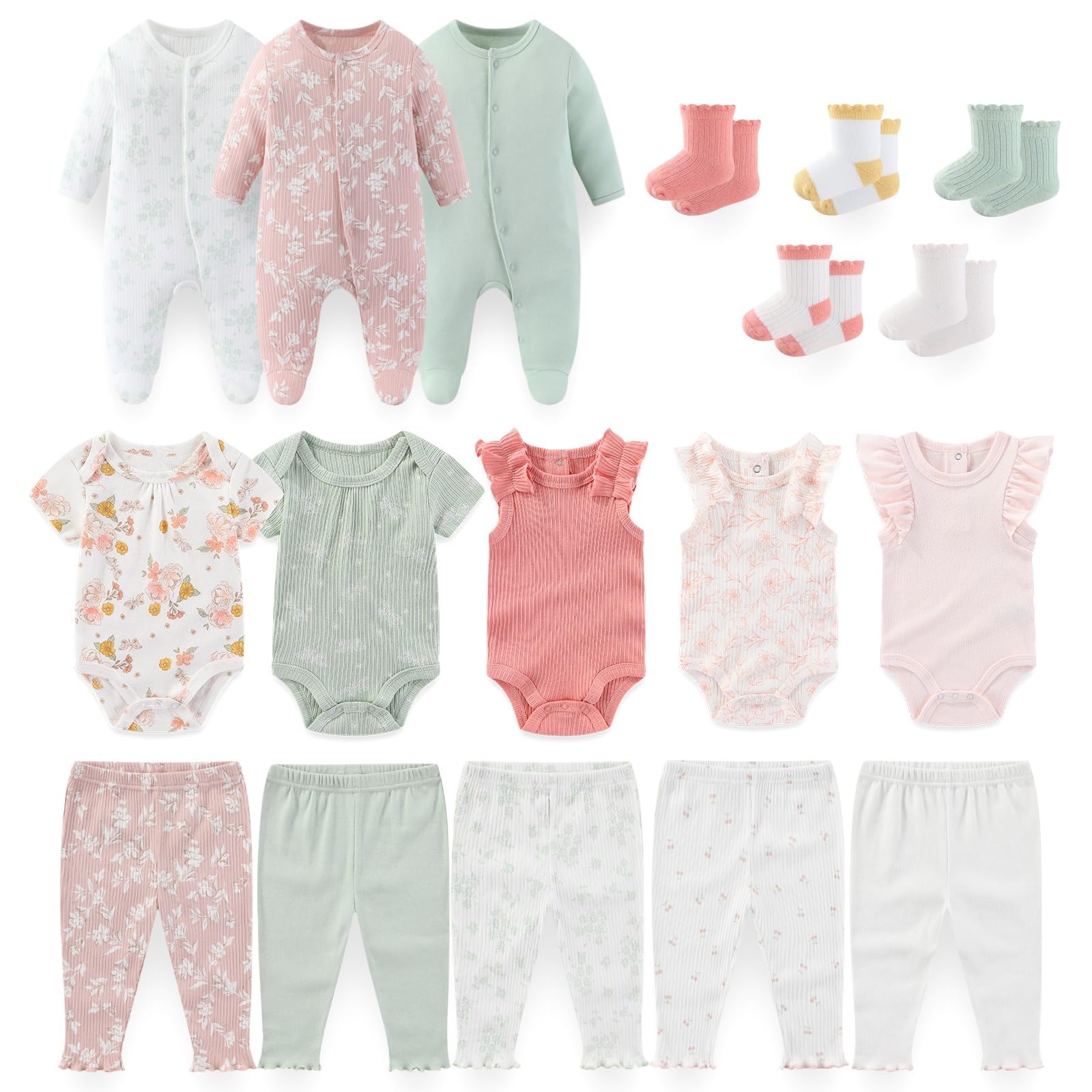 Baby Boy Girl 18 Pack Layette Set Cotton Infant Unisex Clothes and Accessories New born Essentials Clothing Sets