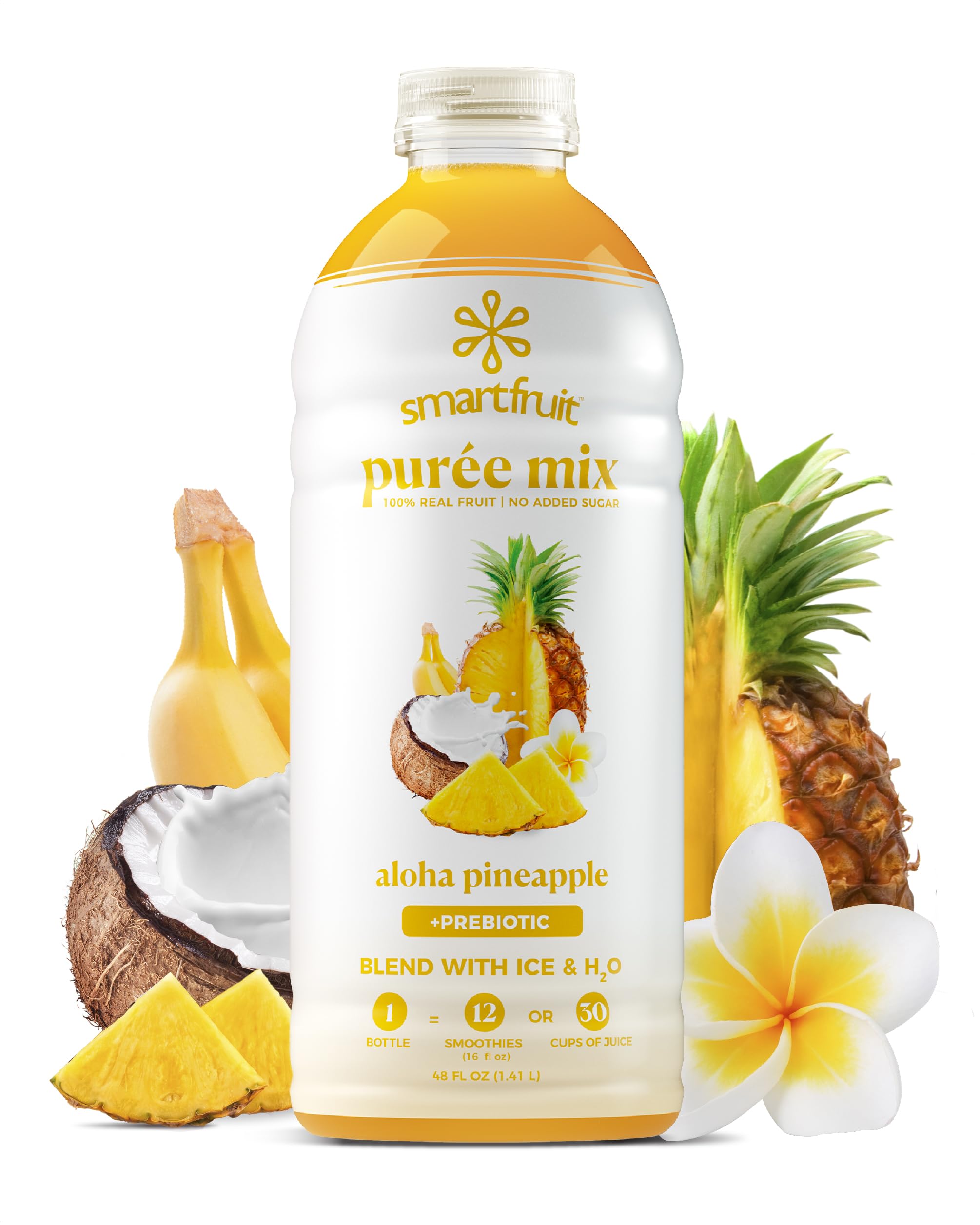 Aloha Pineapple + Prebiotic – 100% Real Fruit Purée with Pineapple, Banana, Apple & Coconut – Great for Smoothies, Juice, Yogurt, Cocktails, Teas – High in Vitamin A – 48oz