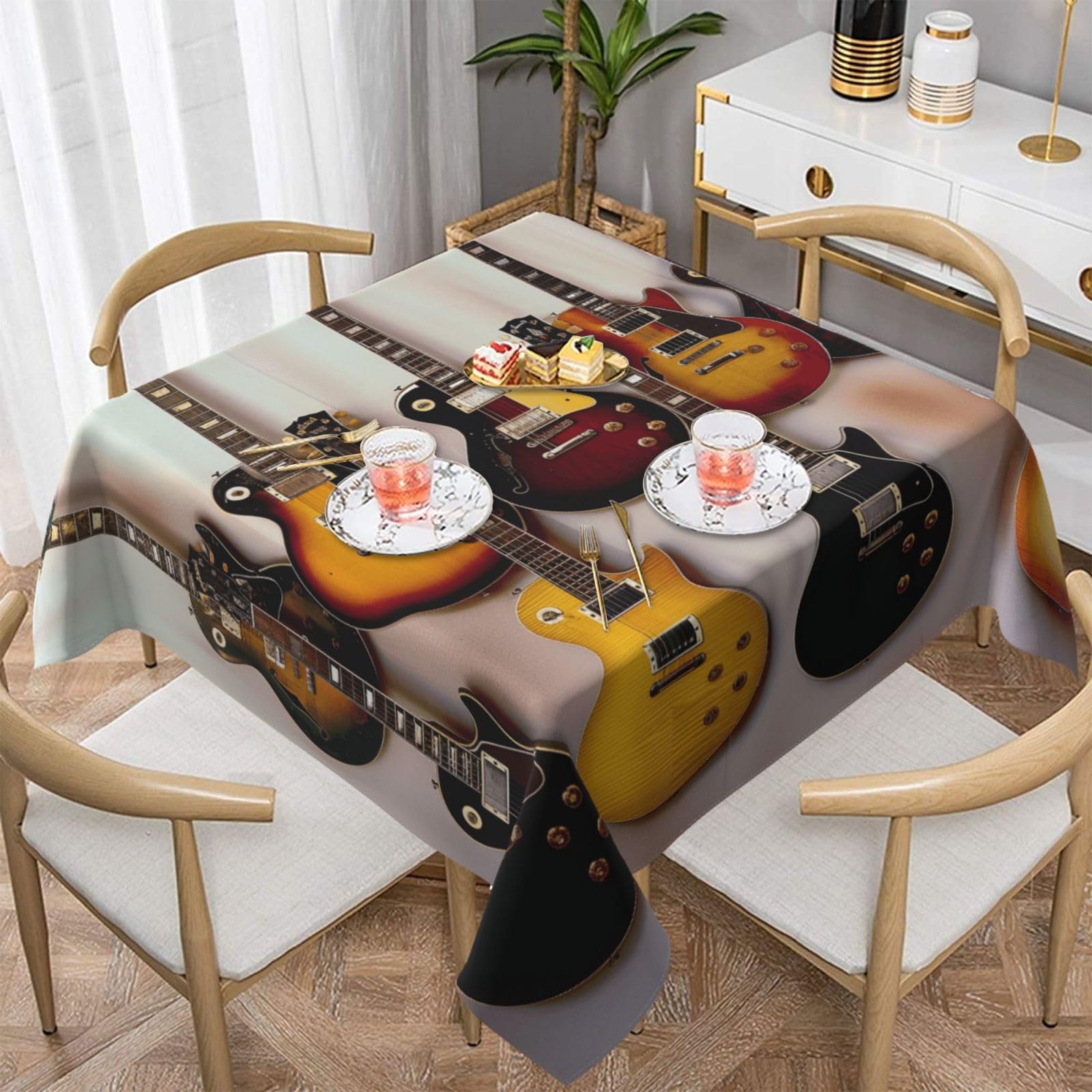 WPKJU Guitar Collection Printed Square Tablecloth 54x54 inch Water Resistant Table Cover Washable Rectangle Table Cloth for Dining Tables