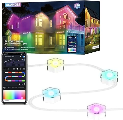 Miniatura 1 de ASAHOM Luces permanentes para exteriores, luces RGB inteligentes para exteriores de 150 pies, Alexa con 70 escenas preestablecidas, IP67 impermeable