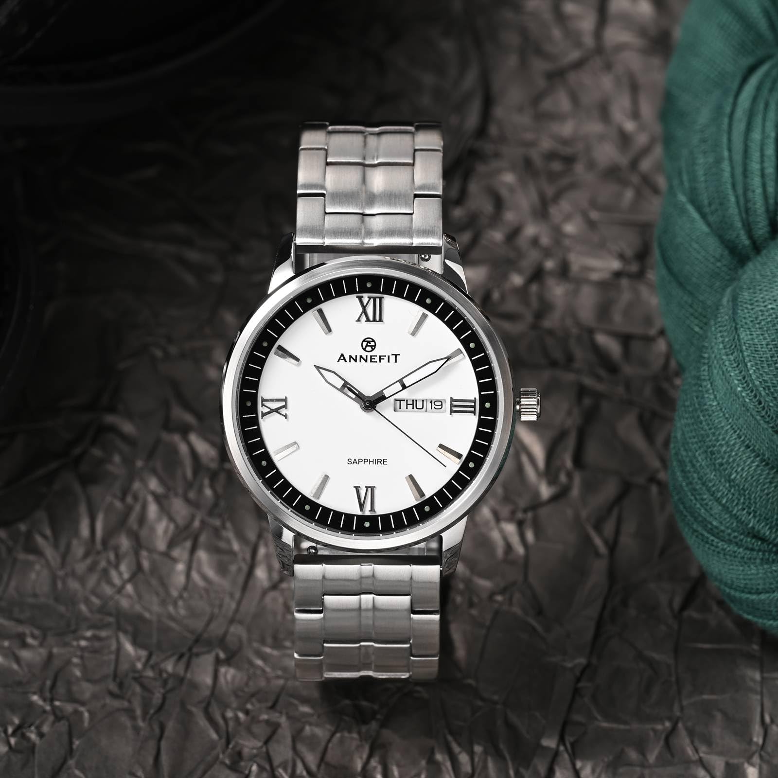 ANNEFIT Stainless Steel Watch Band 20mm, Metal Watch Strap with Double Folding Lock Buckle for Men Women (Silver)