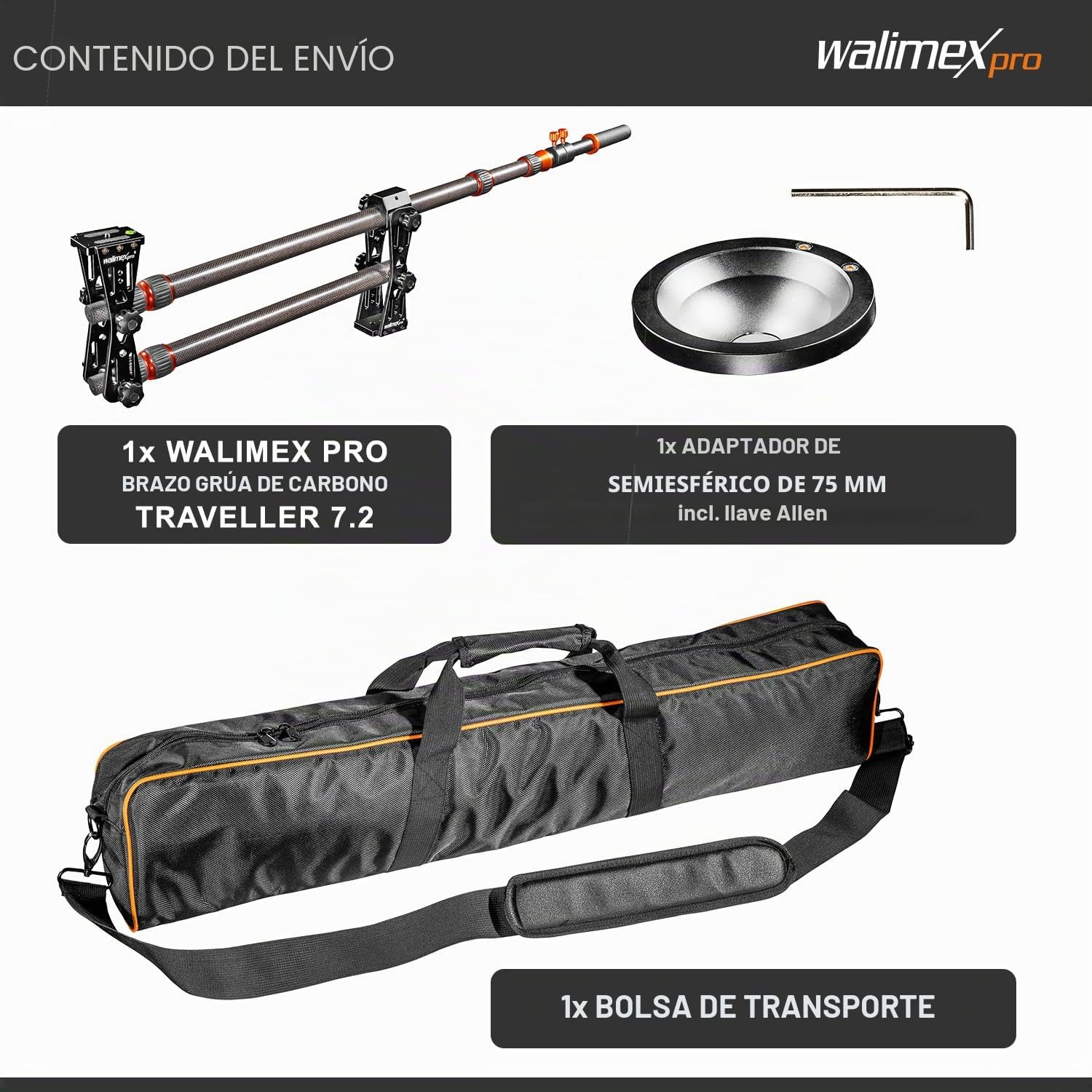 Walimex Pro Carbon Cámara Jib Traveller 7.2 Negro