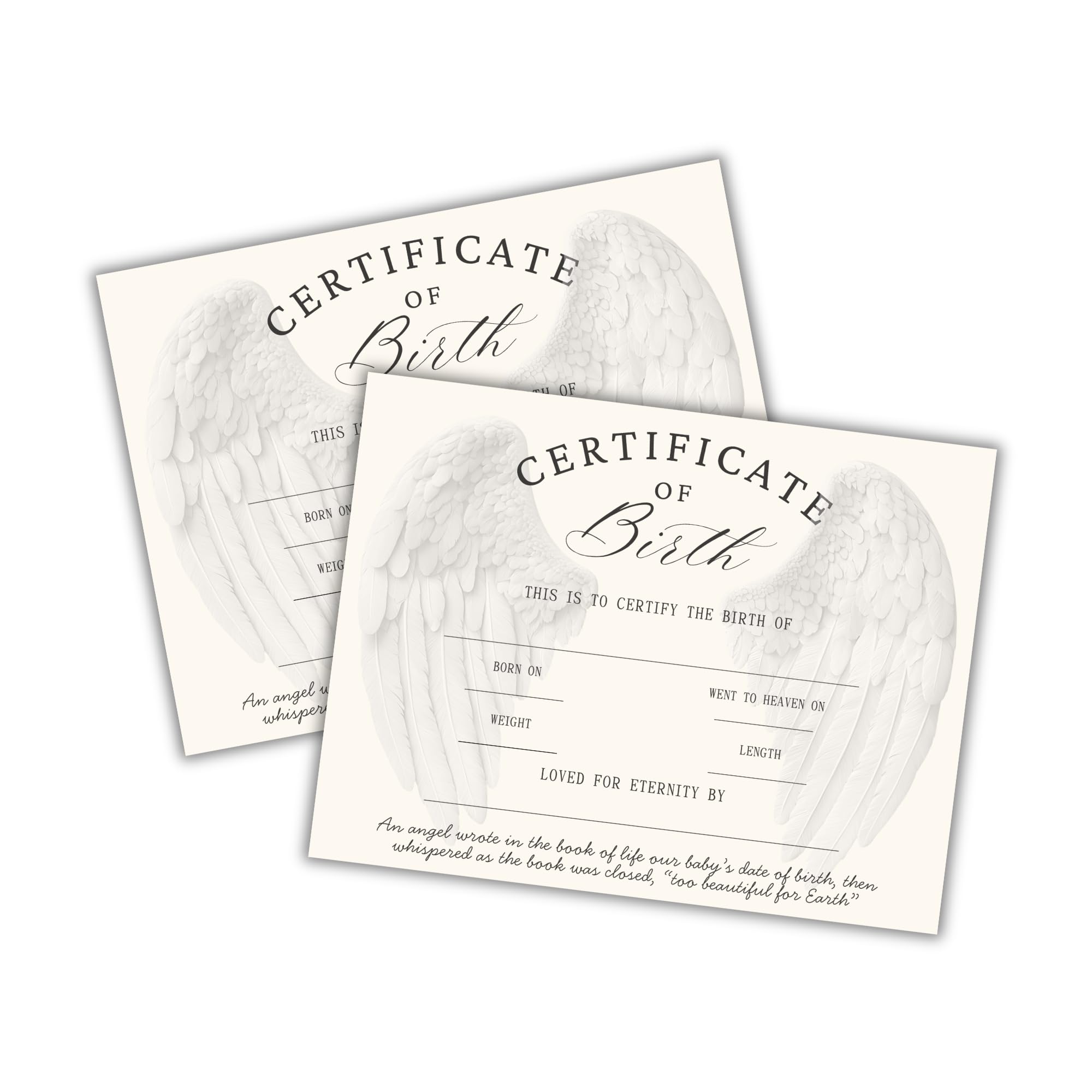 Stillborn Certificate of Life Miscarriage Keepsake 6pk on Linen 8.5x11” Pregnancy Loss Sympathy Gift Angel Wings Rainbow Baby Heartbeat