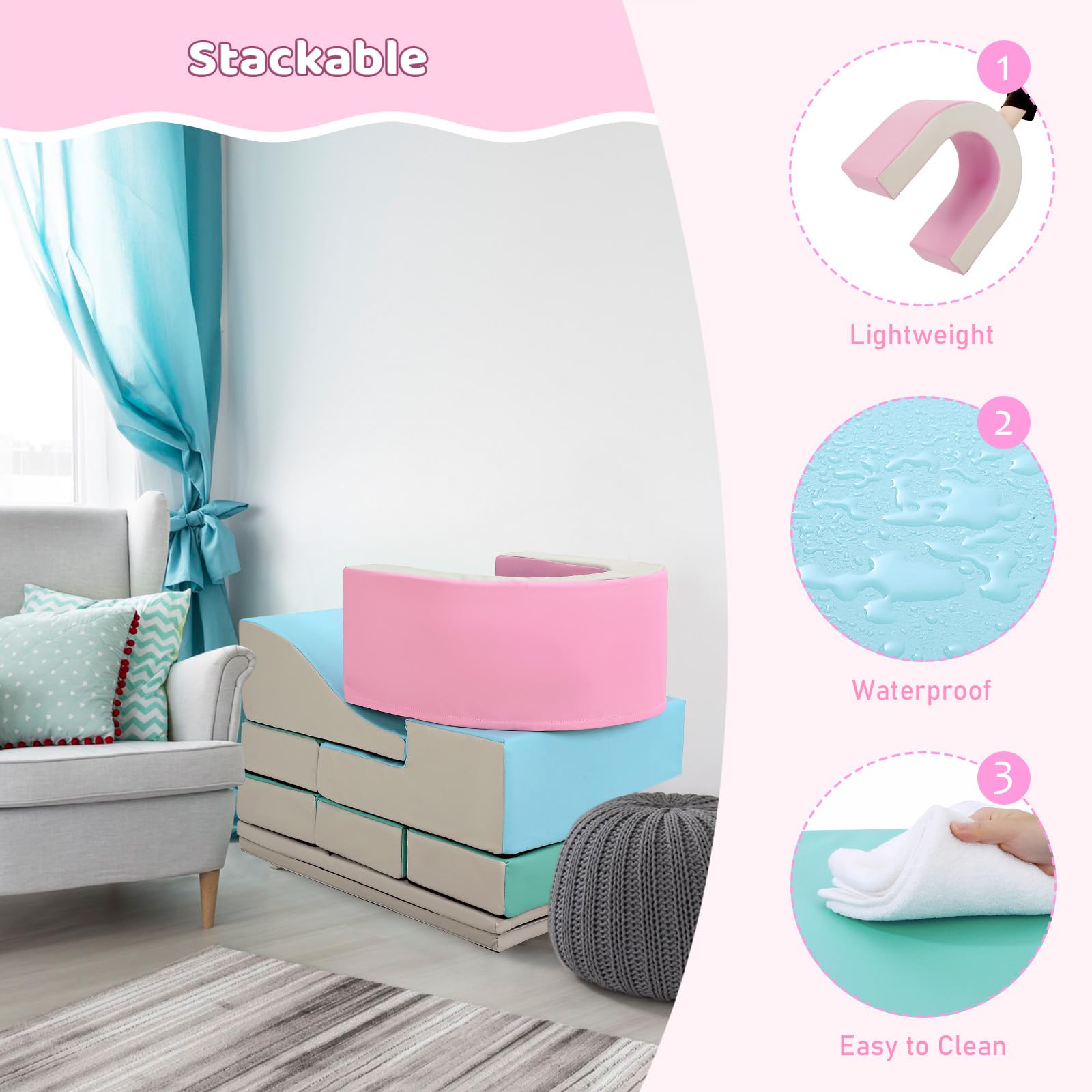 Sicheres 10-teiliges Kletter- und Spielset für Kleinkinder – Weiche PU-Schaumstoff-Kletterblöcke – Fördert Motorik & aktives Spielen – Indoor-Spielplatz für Babys von 1-3 Jahren – Farbe: