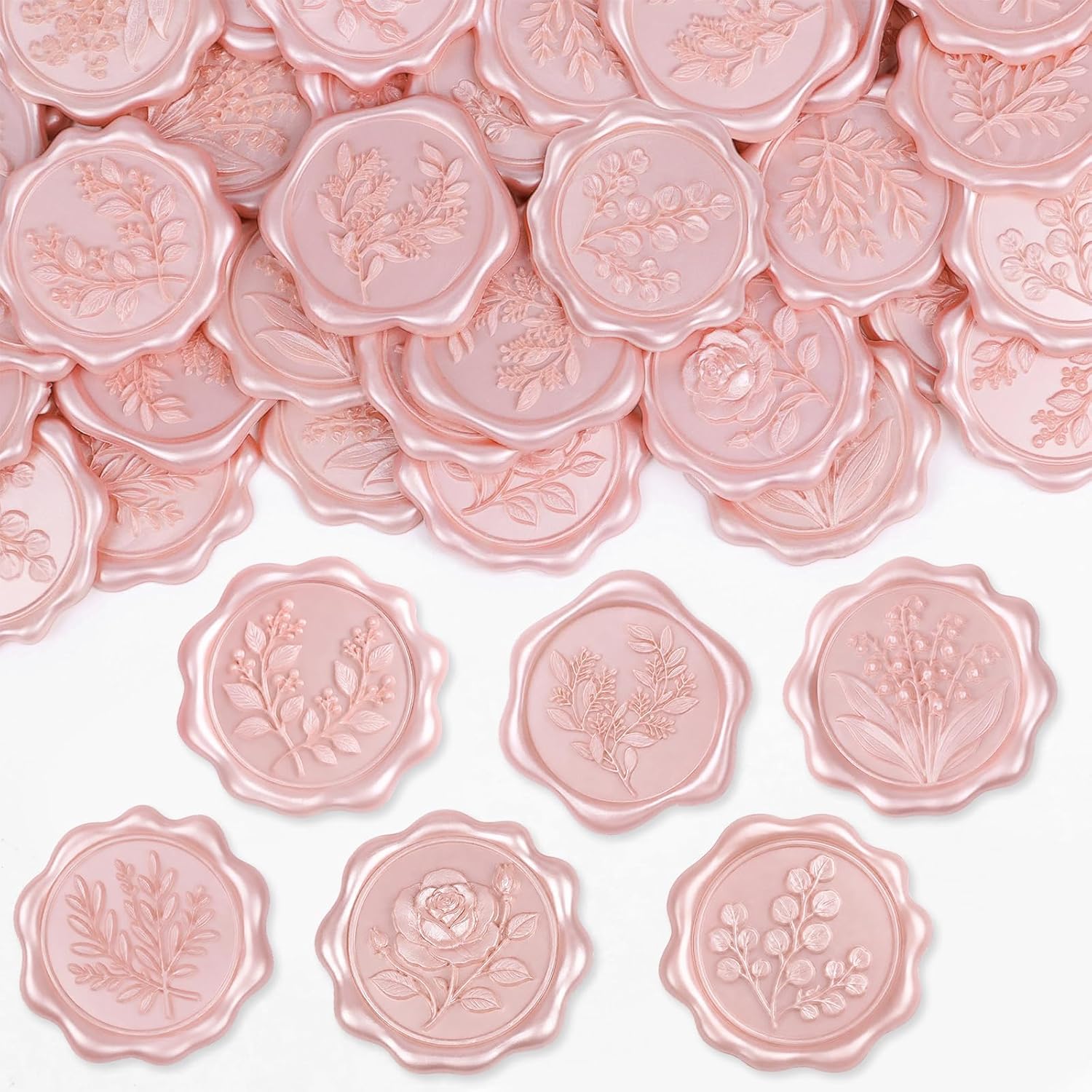 60PCS Wax Seal Stickers,6 Styles,Wedding Envelope Seal Stickers,Pink
