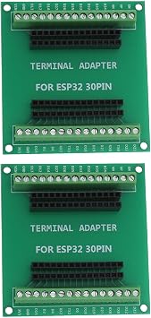 Create idea 2Pcs Green 30 Pin ESP32 Breakout Board Shield GPIO 1 Into 2 for 30PIN ESP-WROOM-32 Microcontroller Development Board 66x63mm