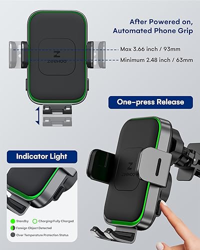 Miniatura 6 de ZEEHOO DUOXX - Cargador inalámbrico para automóvil, bobinas duales de 15 W, carga rápida, soporte de auto con sujeción automática, apto para iPhone
