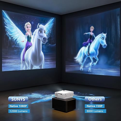 Miniatura 3 de Proyector con WiFi y Bluetooth, Native 1080P Full HD, proyector de película portátil compatible con AndroidiOSHDMIUSB (gris texturizado)