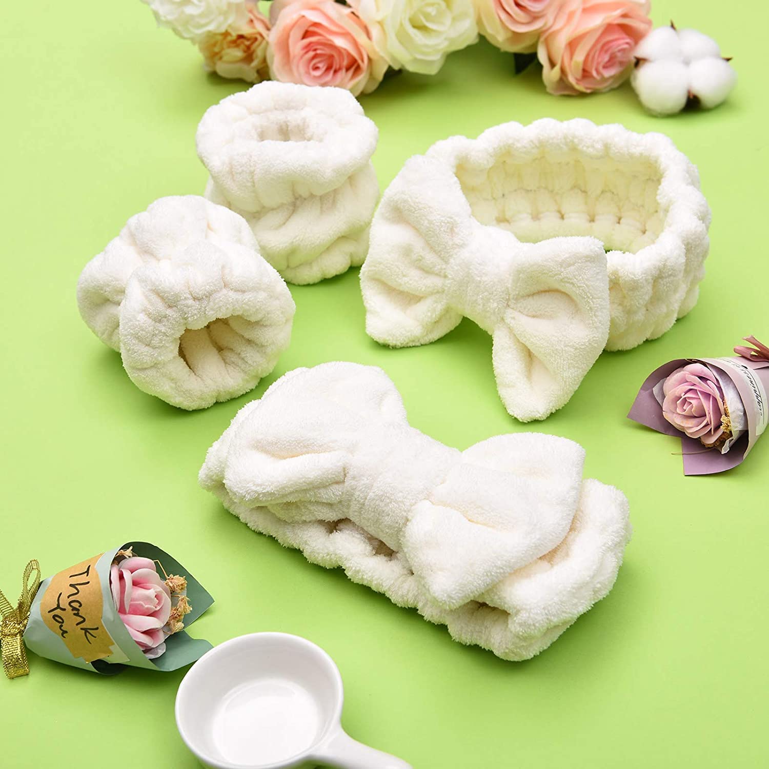 Zinley 3 Pieces Spa Headband Wrist Washband Scrunchies Cuffs for Washing Face, Towel Wristbands Hair Headband Face Wash Wristband for Women Girls Make(White) (3 Pieces Spa) 1