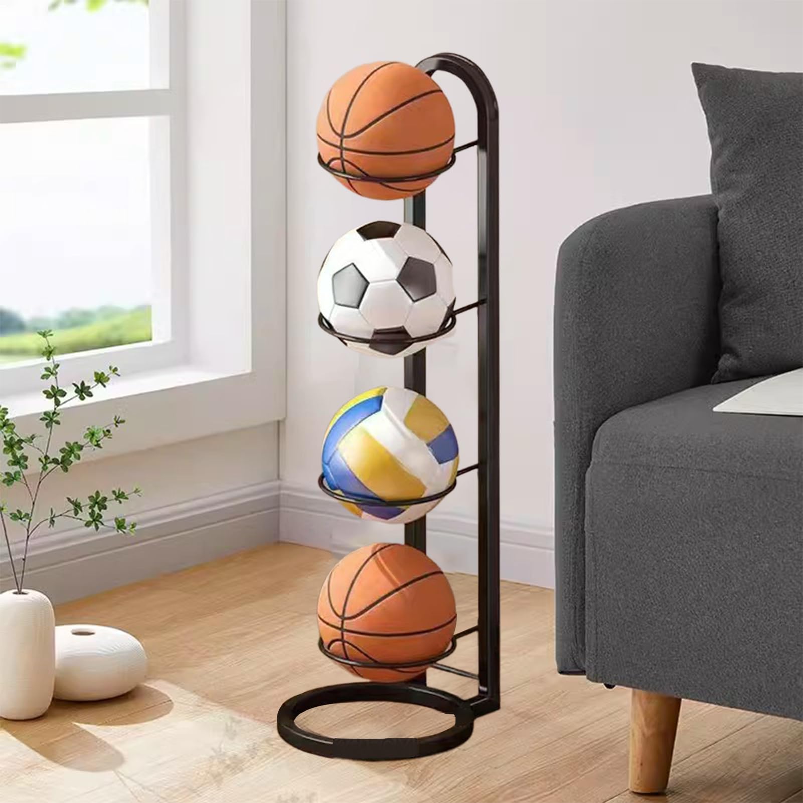 Estante de Almacenamiento de Pelotas de Futbol, Soporte para Pelotas de Baloncesto, Soporte Balon Futbol, Estante de Almacenamiento Portátil, Estante de Bolas de 4 Niveles