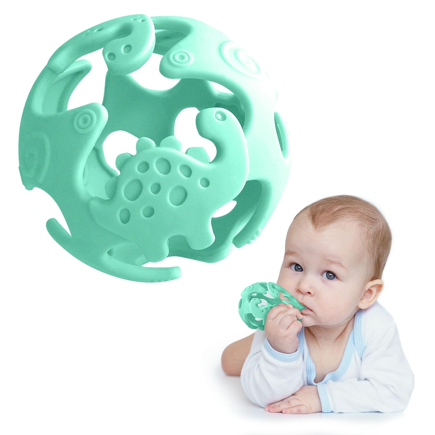 Dinosaur Baby Teething Toys, Food-Grade Silicone Teethers for Babies 0-18 Months, Textured Sensory Balls Teething Toy, Soft and Safe Sensory Chew Toys for Teething Baby Easy to Clean Green – Ashtonbee
