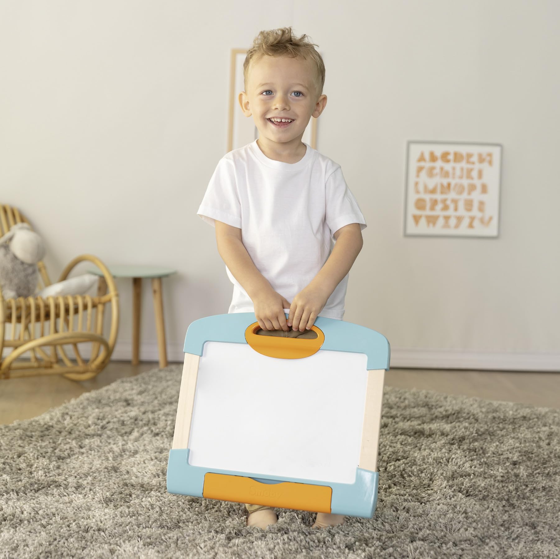 Smoby - Pizarra de viaje de madera - Pizarra borrable e imantada para niños - Juego educativo - Modular y transportable - Rotulador y tela - (7600410712)
