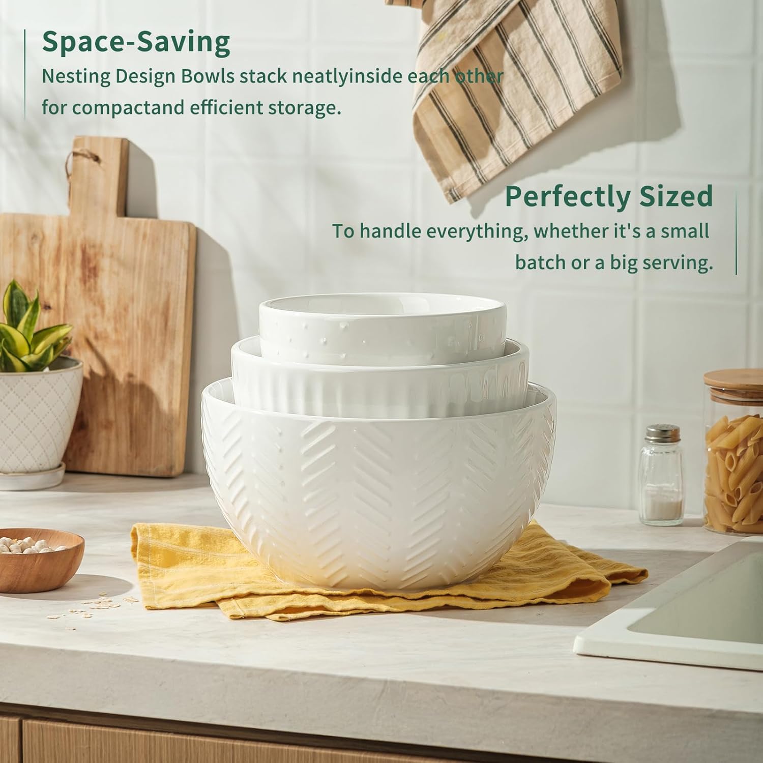 HAPPY KIT Ceramic Mixing Bowls Set, Nesting Bowls Set For Kitchen,Large 5/3/1.5 Quart Bowl Set of 3, Prep Serving Bowl for Baking and Mixing Salad,Oven, Microwave and Dishwasher Safe - Image 7