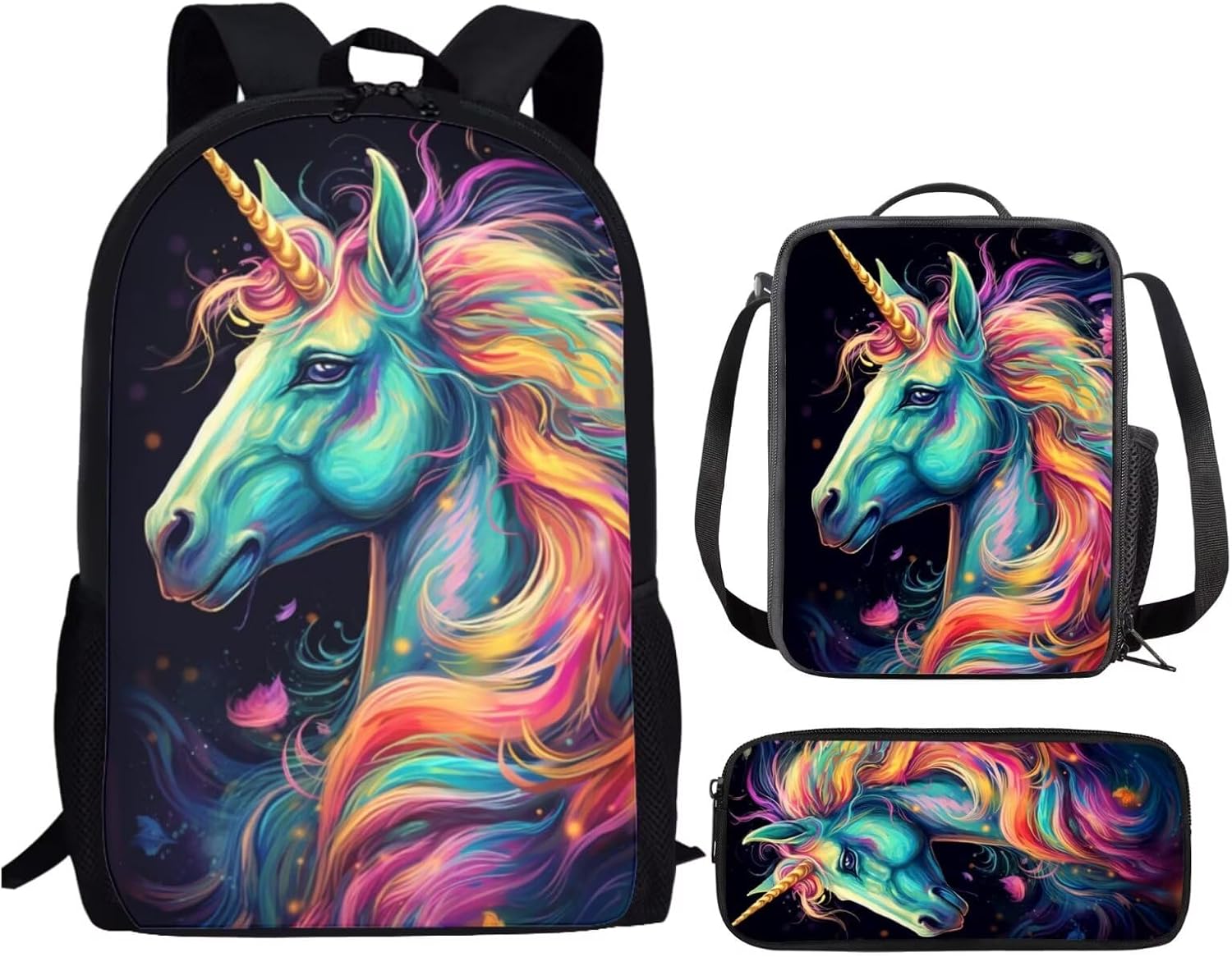 Cute Floral Unicorn Backpacks for Girls Boys School Cute Kids Backpack Bookbags with Lunch Box Pencil Bag for School Elementary Girl Boy Cute Animal School Bag
