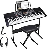 ZENY 61-Key Portable Electric Keyboard Piano Kit: Speakers, LED Screen, Adjustable Stand, Stool, Headphones, Mic - Beginner Lessons