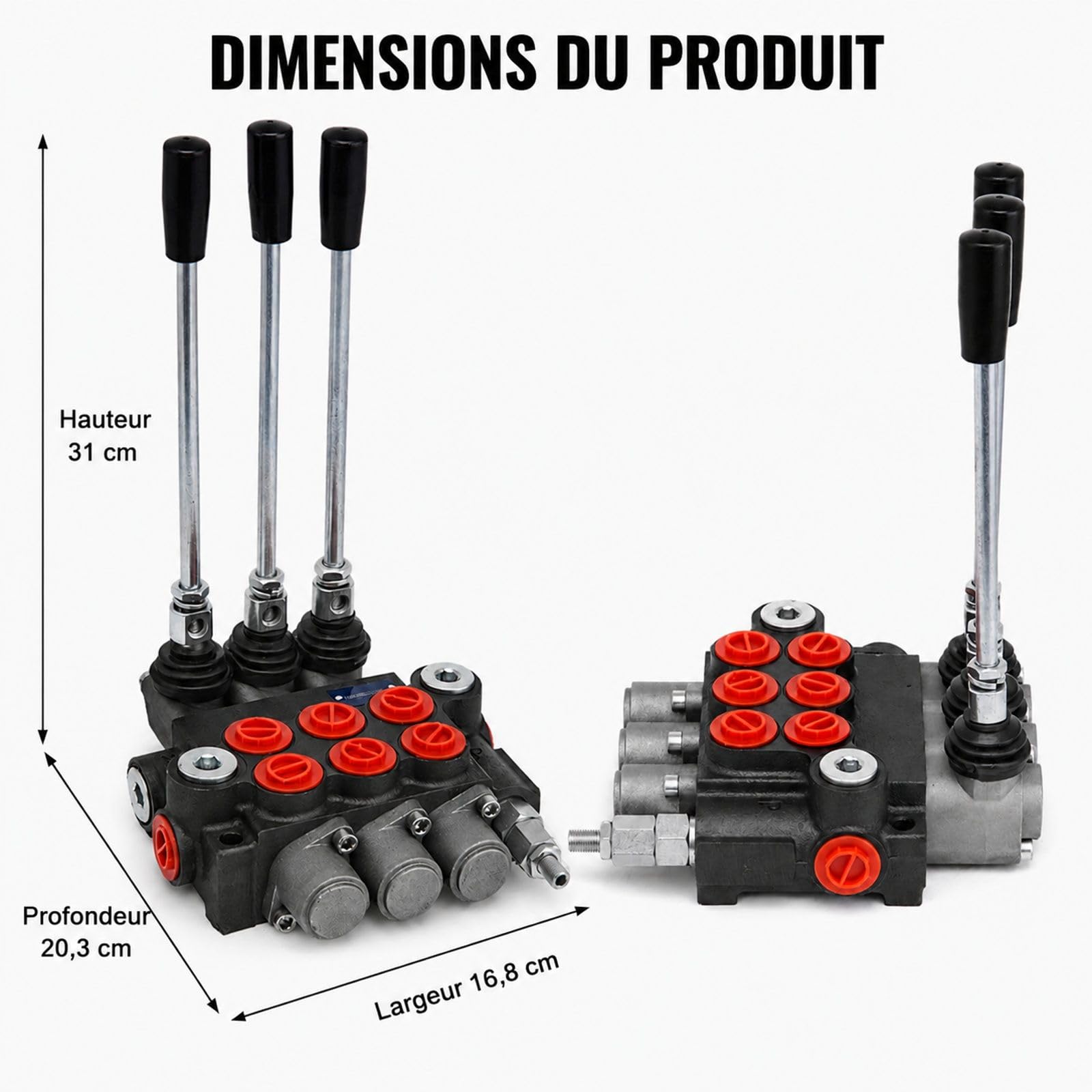 Vanne de commande hydraulique à 3 sections, 11 GPM 40 L/min, double effet, pour moteurs et pompe