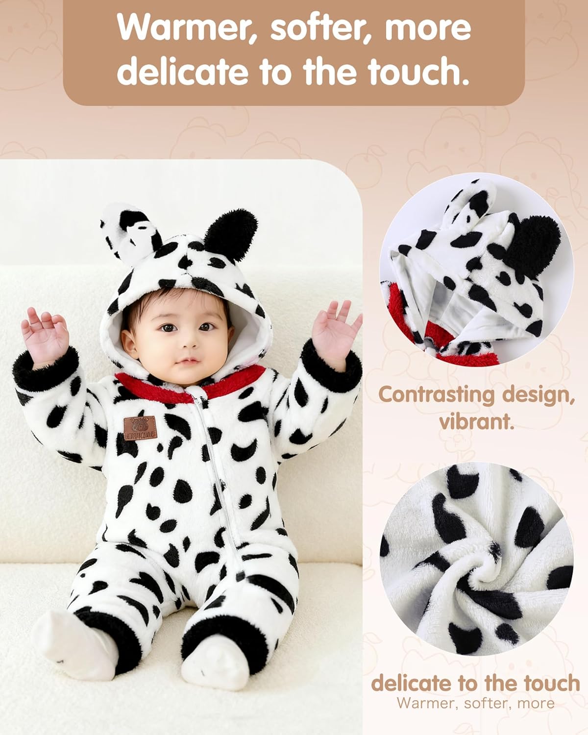 Redair Baby Winter Clothes Baby Onesie Plush Hooded Newborn Outfit Infant Costume for Newborn Boys Girls 0-18 Months - Image 2