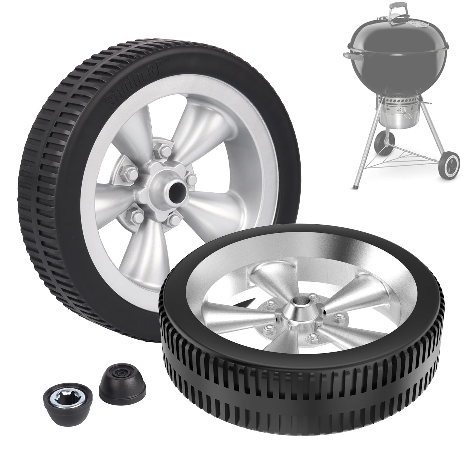 Photo 1 of Replacement Wheels for Weber Kettle Grills, 6 Inch Grill Wheels for Weber Charcoal Grills, 65930 BBQ Caster Wheel Parts with Hub Caps, Silver