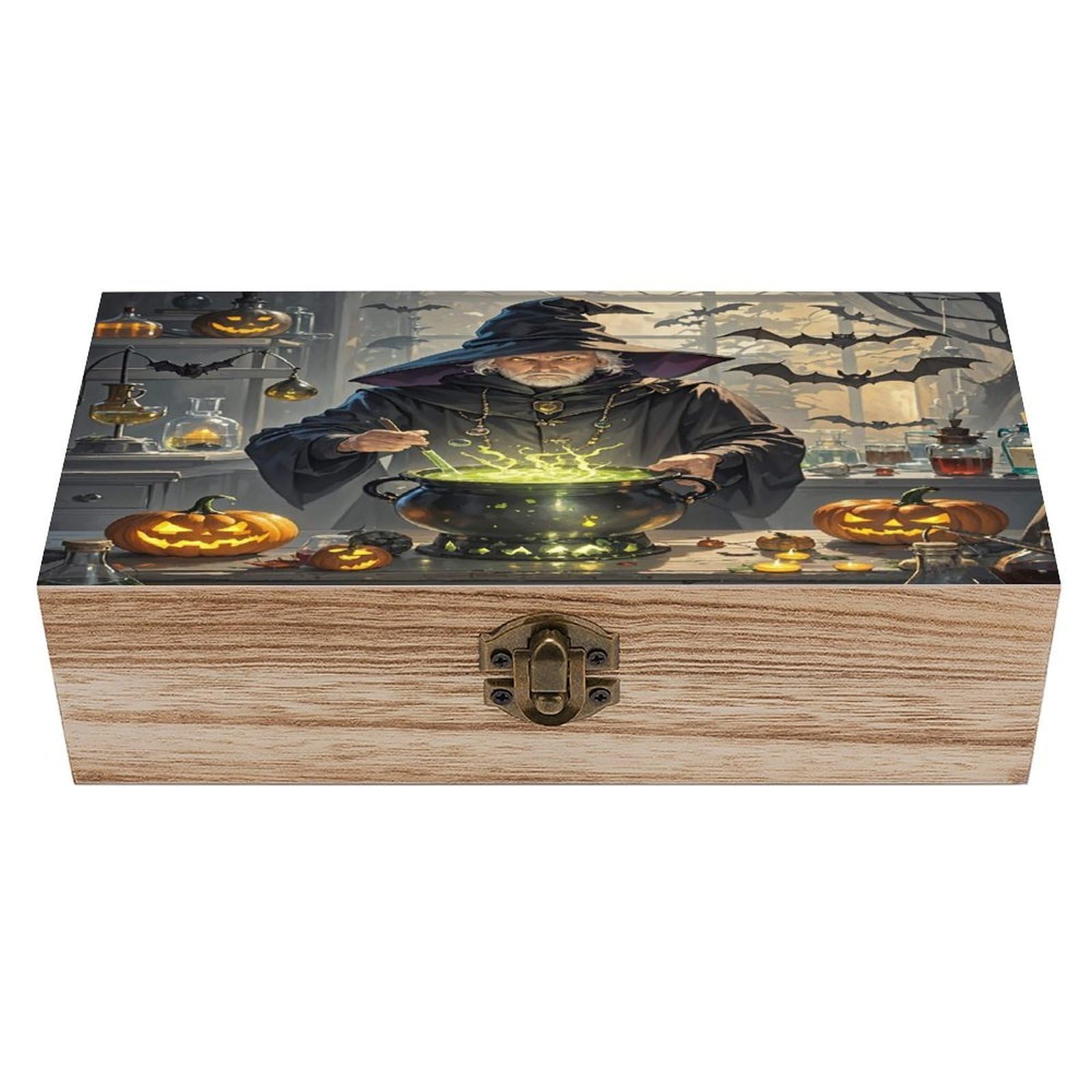 FekiLoot Magic Pumpkin Night Wooden Box with Hinged Lid Vintage Storage Box Beautifully Keepsake Boxes Jewellery Organiser & Trinket Holder Unique Gift Ideas for Men & Women