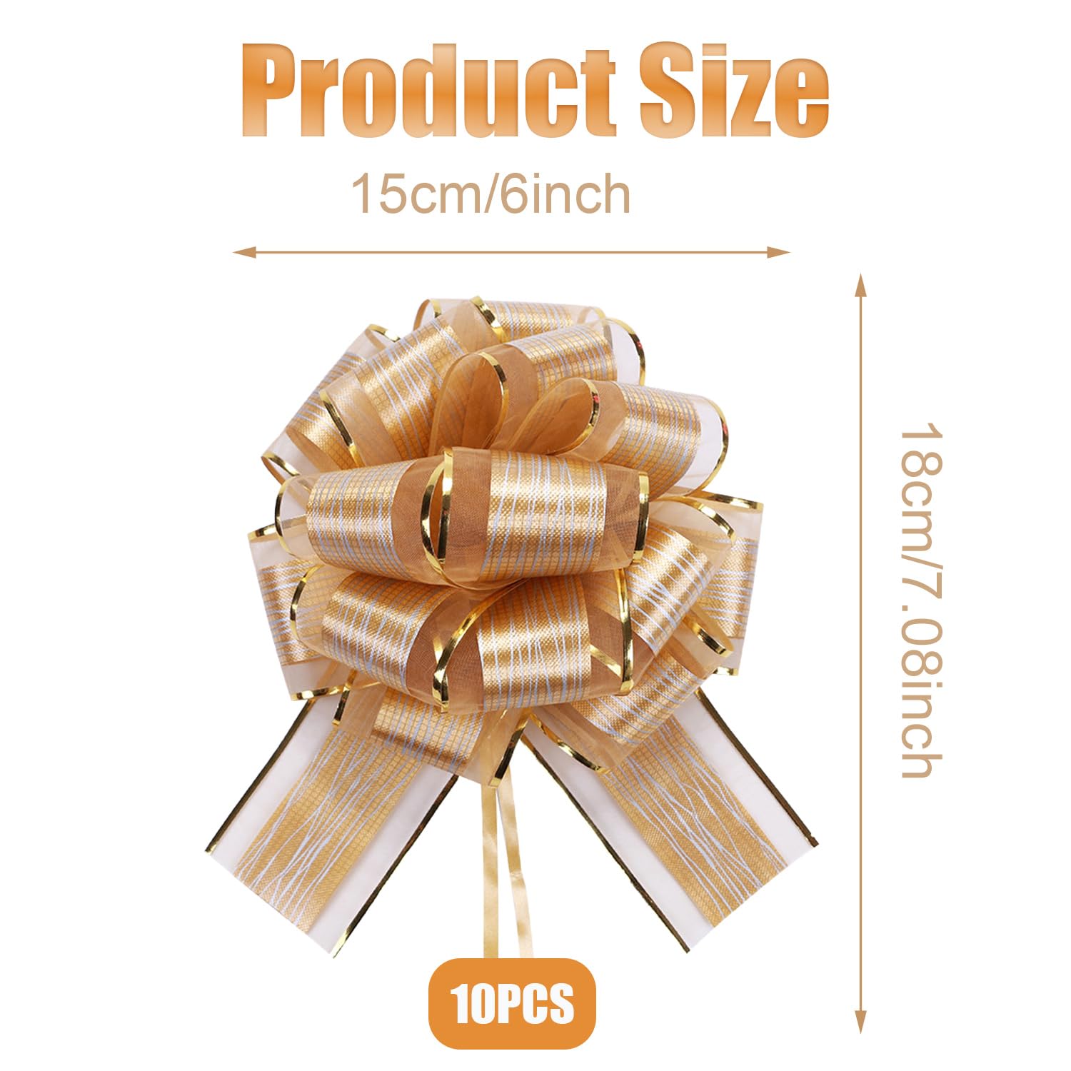 10 Piezas de 6 Pulgada Lazo Regalo Grande, Lazos Dorados, para Envolver Regalos, Cestas de Boda, San Valentín, Regalo de Cumpleaños, Navidad, Decoraciones Florales