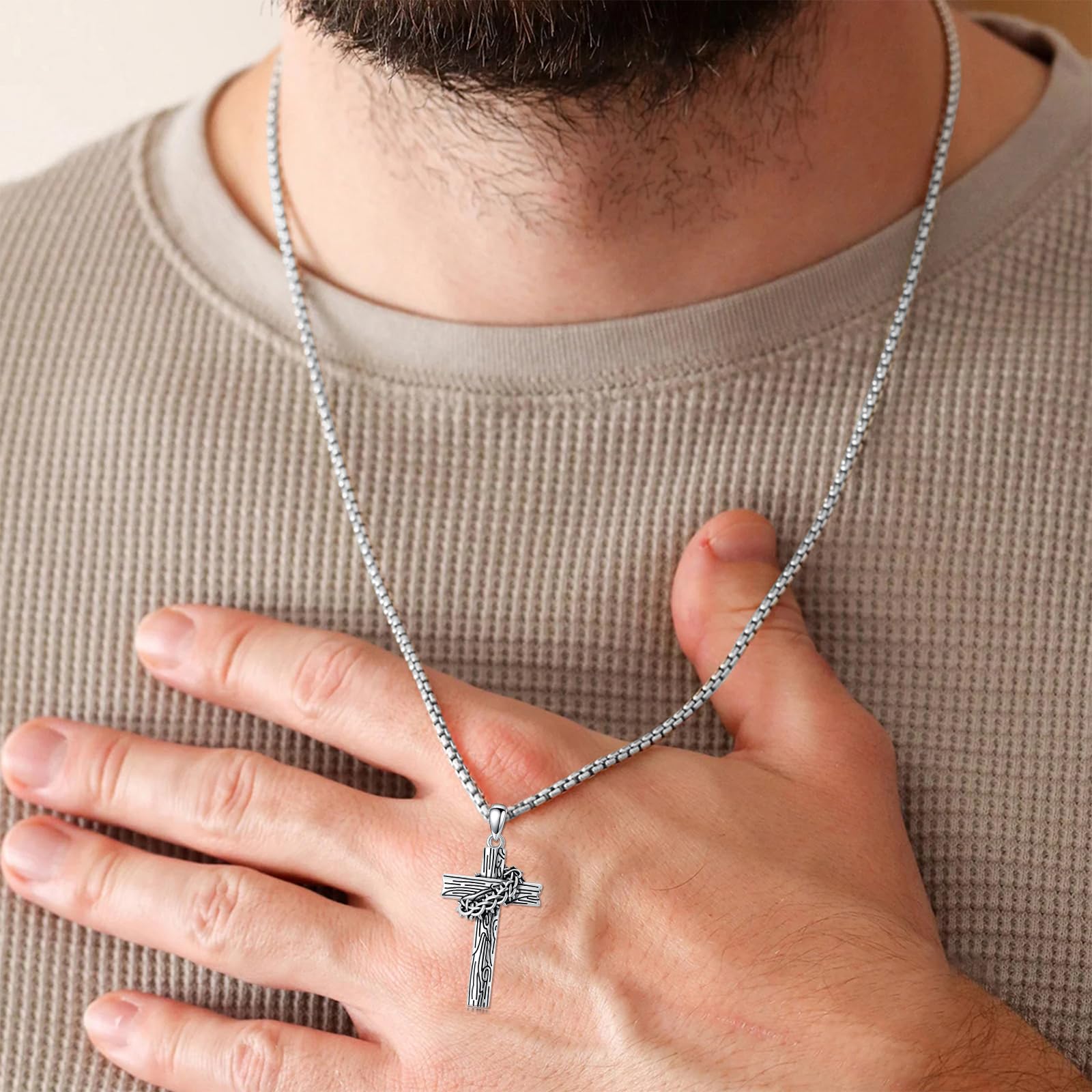 PROESS Kreuz Kette 925 Sterlingsilber Kreuz Anhänger Halskette Christlicher Schmuck Geschenke für Damen Herren