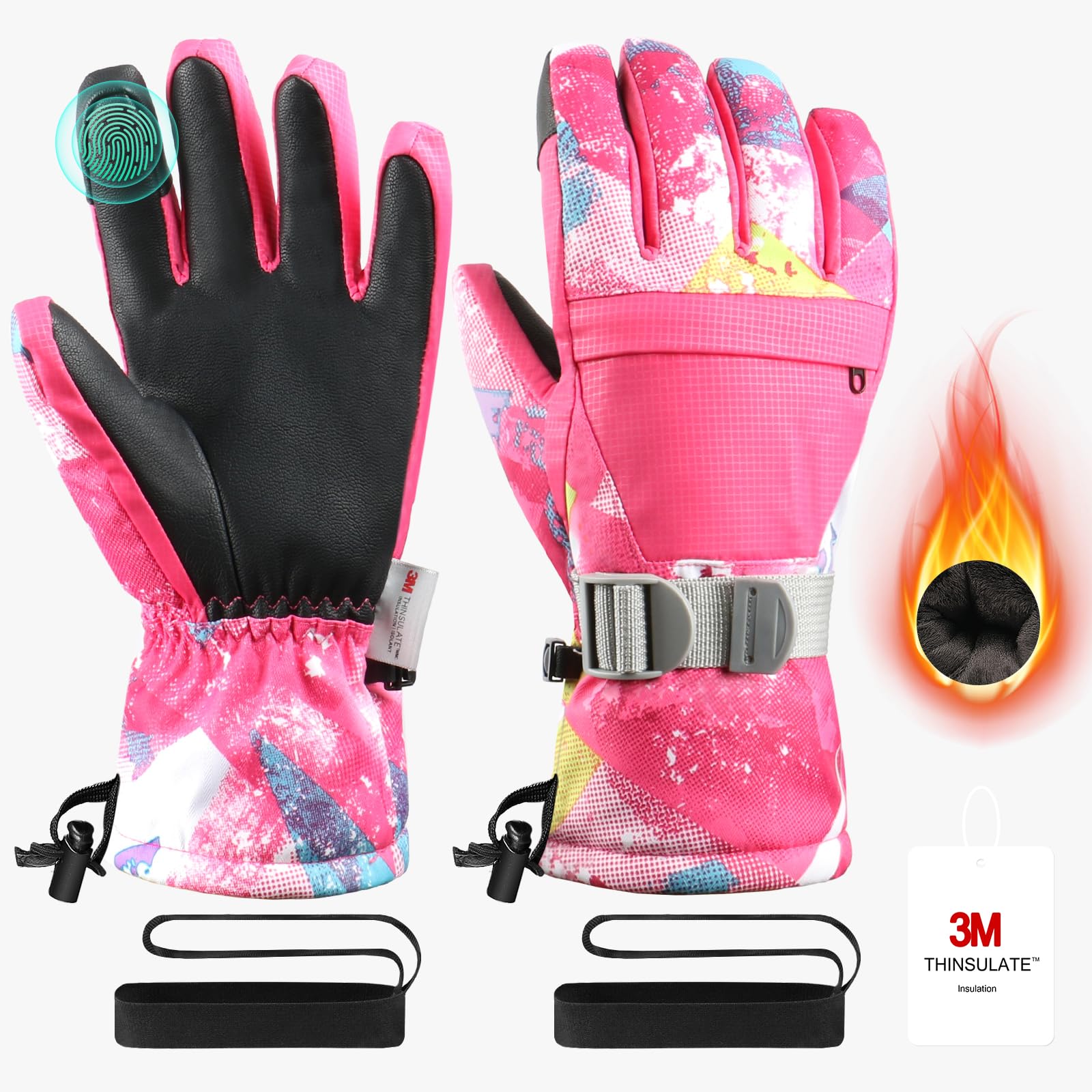 Ski Gloves, Waterproof Snow Gloves Winter Gloves, Windproof Touchscreen Cold Weather Gloves for Men Women Kids