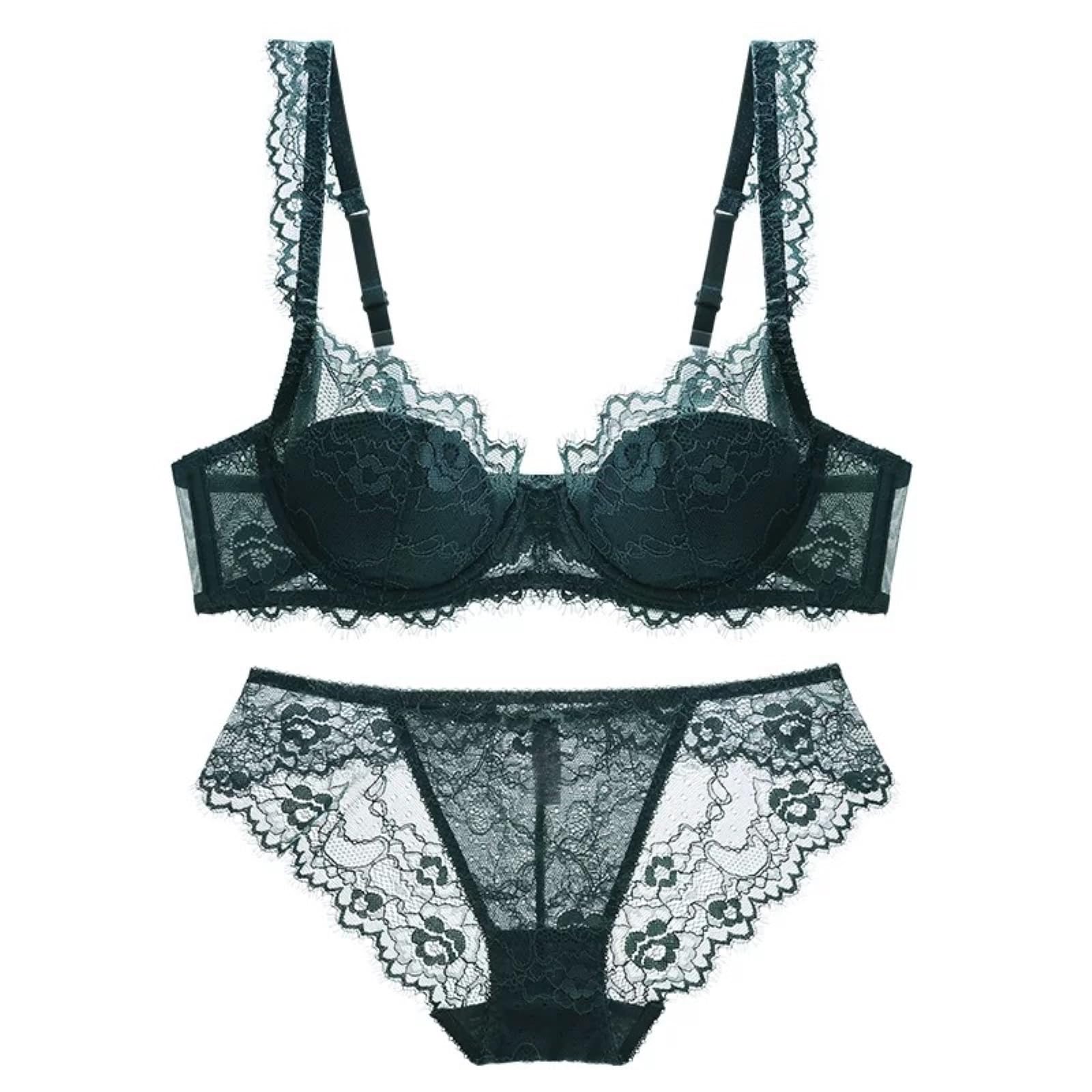 ANTTK - Conjunto de bralette de encaje para mujer, brasier de malla transparente con aros, brasier push up de copa 3/4 para figura completa (blanco, negro, rosa)
