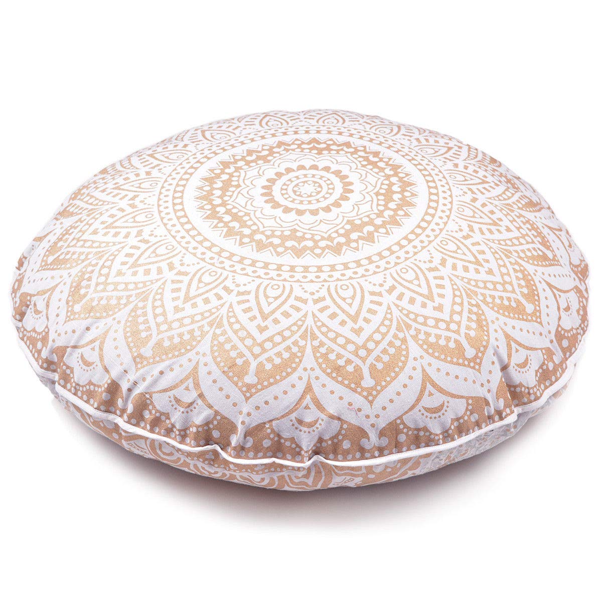 GDONLINE Indian Mandala Cotton Handmade Gold Ombre Round Floor Pillow Ethnic Floor Cushion Case Yoga Mat 32 x 32 Inch Kids Bean Bag Pet Dog Bed Car