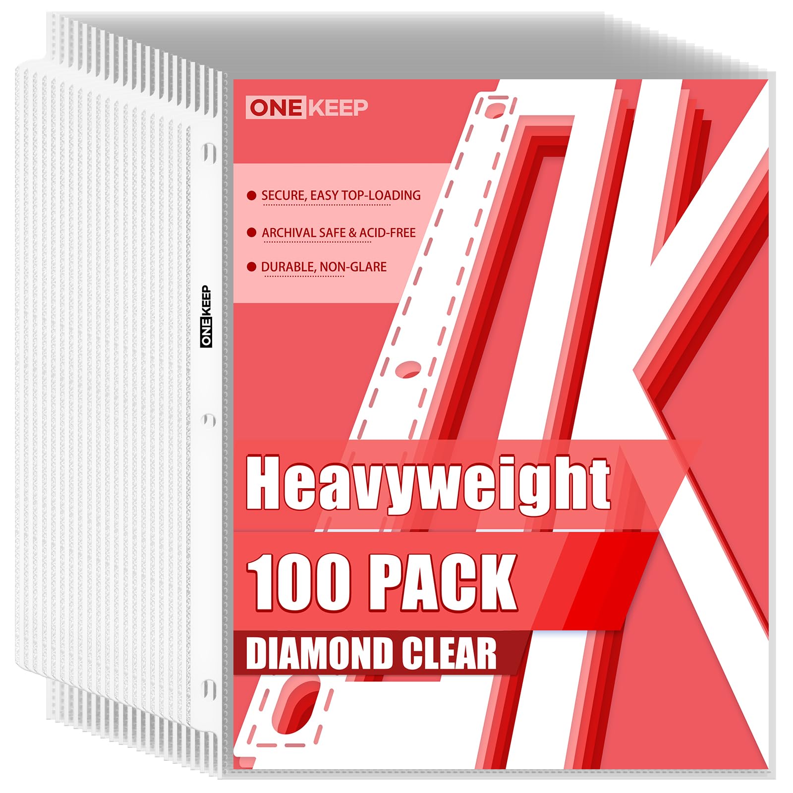 100 Pack Heavy Duty Sheet Protectors, Top Loading for 3-Hole Page