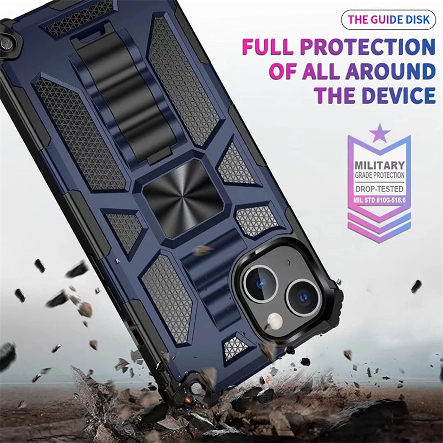 Funda para iPhone 13 13 Mini 13 Pro 13 Pro Max, funda de teléfono de grado militar a prueba de golpes, con soporte magnético de soporte PC duro antiarañazos (color: blanco, tamaño: 13 mini 5.4