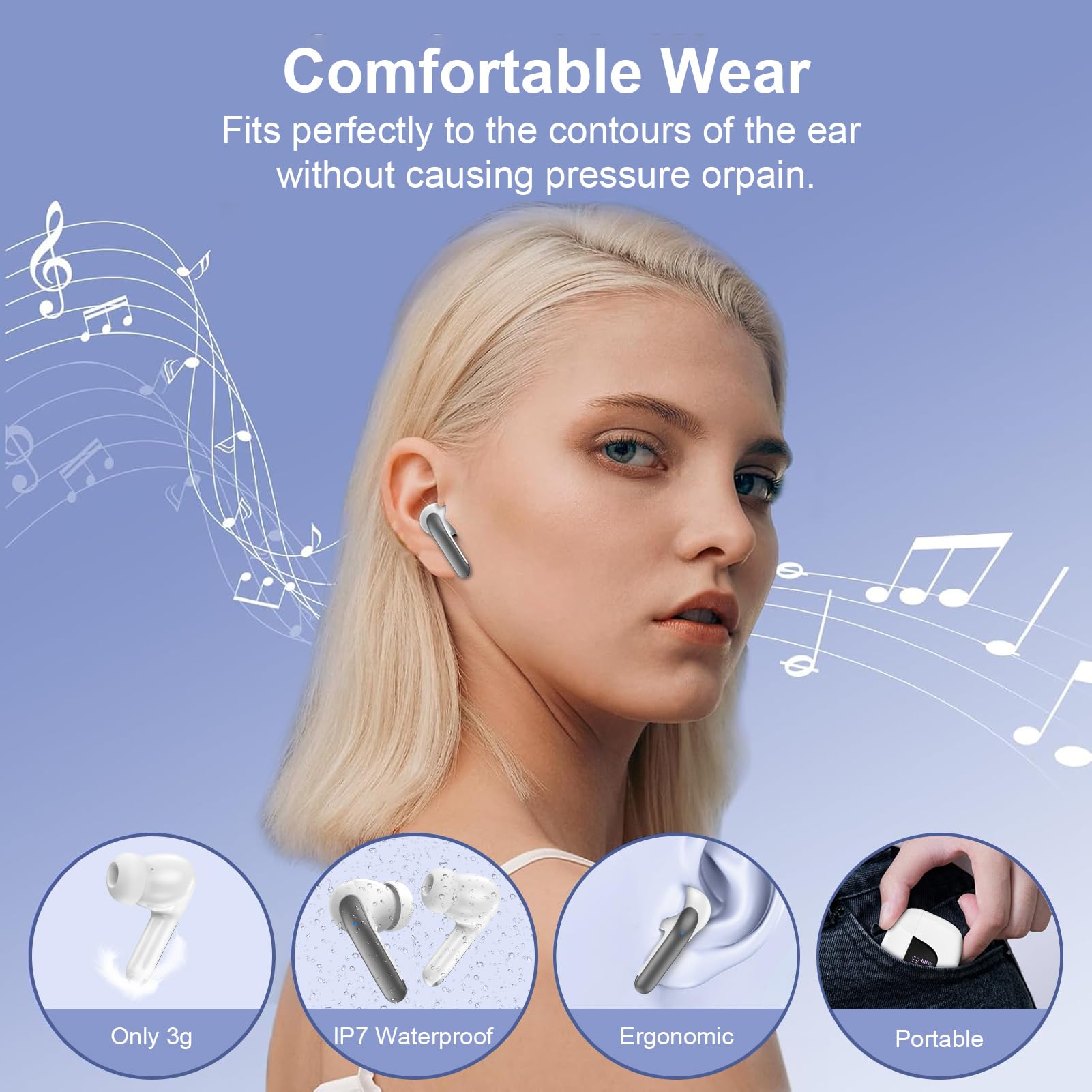 Auriculares inalámbricos Bluetooth para iPhone 16 15 Pro Max 16e 16 15 Plus, auriculares Bluetooth Samsung 48 horas de reproducción, IP7 impermeables para Galaxy Z Fold7 Flip7 FE A16 A36