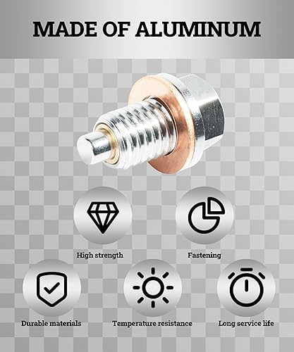 Miniatura 2 de Zlirfy Perno de tuerca de drenaje de sumidero de acero inoxidable, tapón magnético de drenaje de aceite con juntas de arandela de cobre rojo, tapón